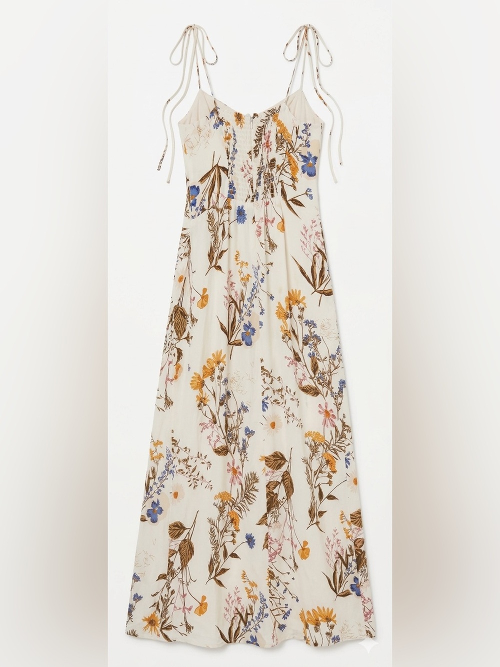 Reformation Cream Floral Slip Dress with Blue and Gold Blooms